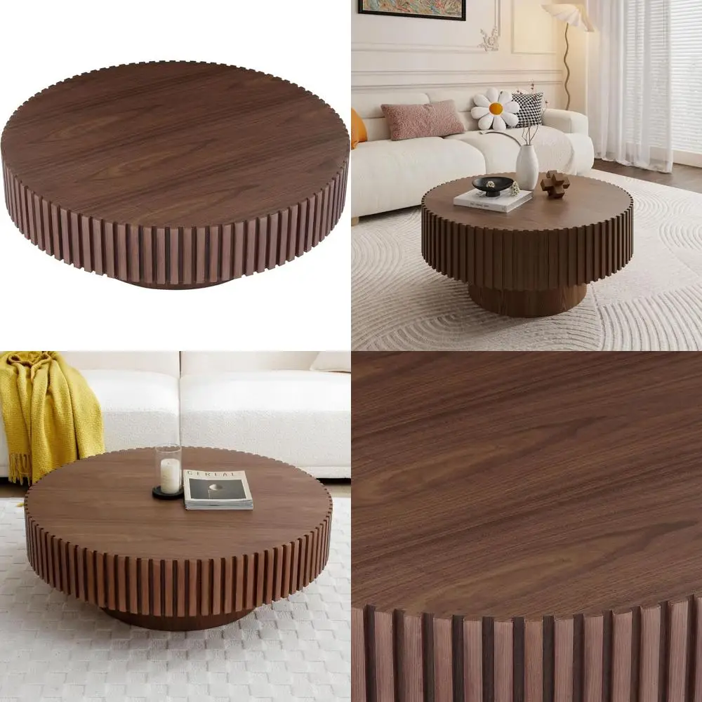 

Contemporary Walnut Round Coffee Table for Living Room, Suitable for Small Spaces and Office