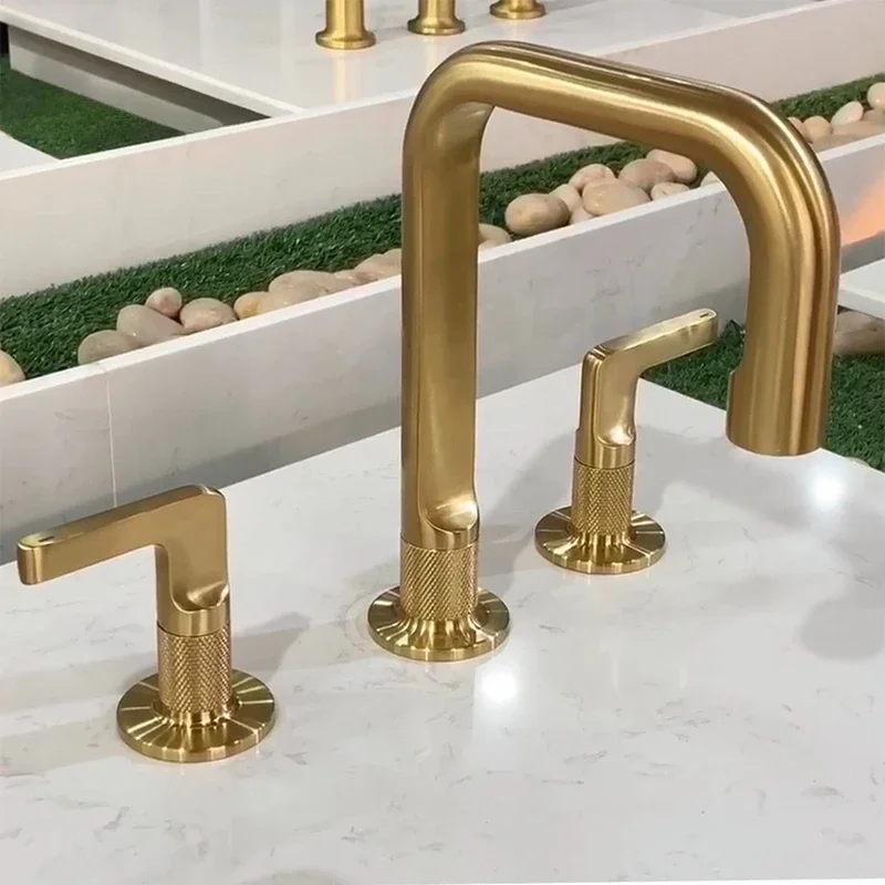 

8 inch Widespread Bathroom Sink Faucet 2 Handles Brushed Gold Bathroom faucets Brass Water Basin Faucet for Bathroom