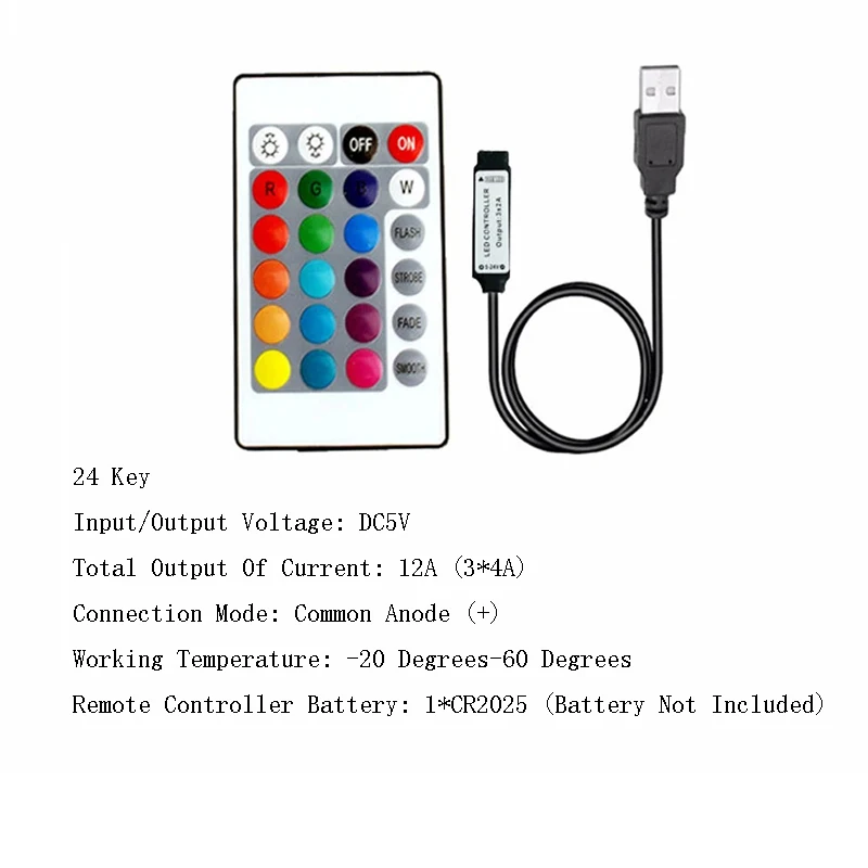 24Key IR Remoter USB Mini DC 5V RGB LED Cable Light Controller Dimmer Remote Control For 2835 5050 3528DC 5V USB Led Dimmer