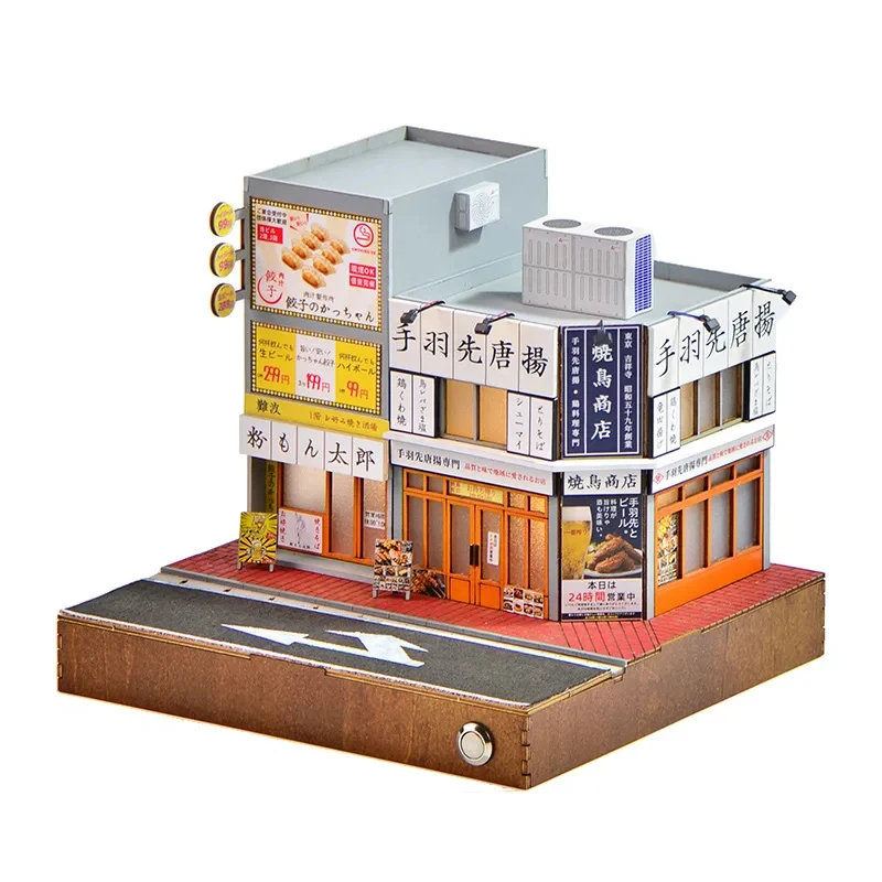 

Деревянная модель автомобиля OUZEY DIY, миниатюрный набор для сборки сцены ресторана Якитори со светодиодной подсветкой, кукольный домик, подарок на день рождения для друзей