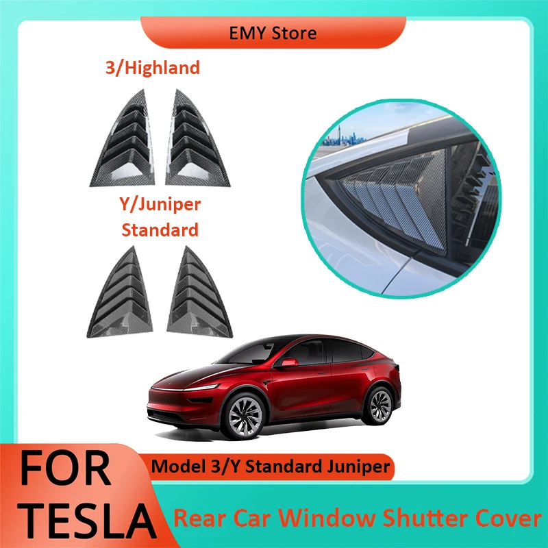 

For Tesla Model 3/Y Standard Juniper ABS Louver Side Vent Trim Rear Car Window Shutter Cover Anti-Scratch Triangle Accessories