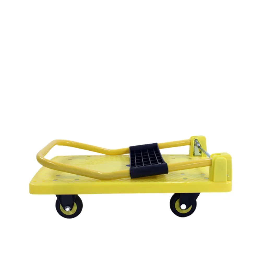 Yellow Folding Trolley, Load Capacity 280kg, 5-inch Silent Wheels, 90*60cm, Thickened Plastic Material, for Home Warehouse Use