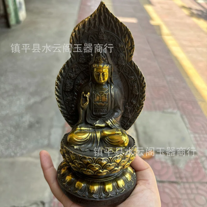 

Brass Lotus Seated Guanyin Copper Statue Guanyin Figurine Metal Ornament Deity Statue World Goddess Buddha Statue Home Worship C