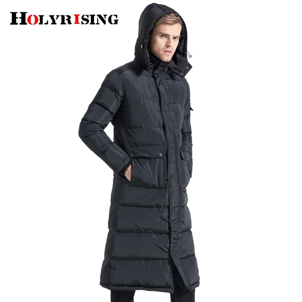 Holyrising Men Down Jackets Long Homme Coat Thicken Snow Coats Hooded Warm Man Clothing Black Streetwear Szie S-4XL 18481-5