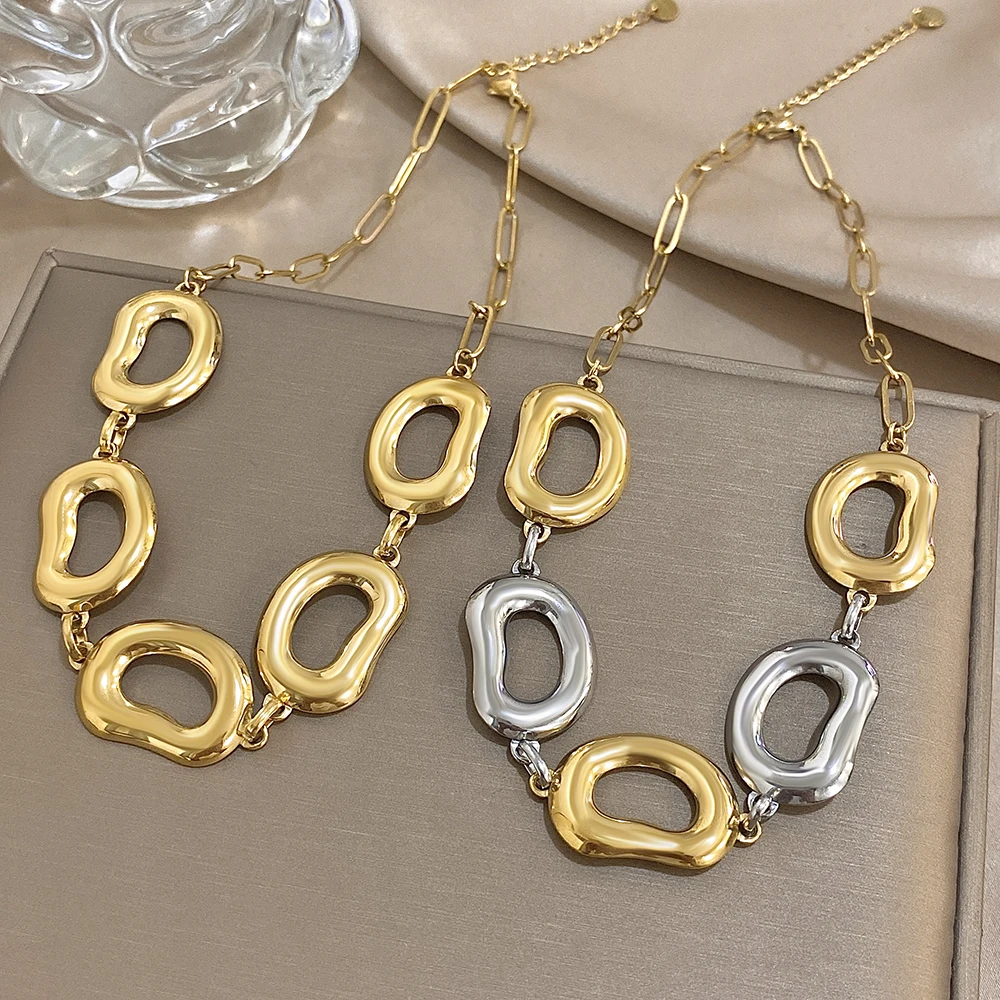 

Freestry Minimalist Smooth Stainless Steel Choker Necklace Women Punk Irregular Hollow Geometry Pendant Necklace Neck Jewelry