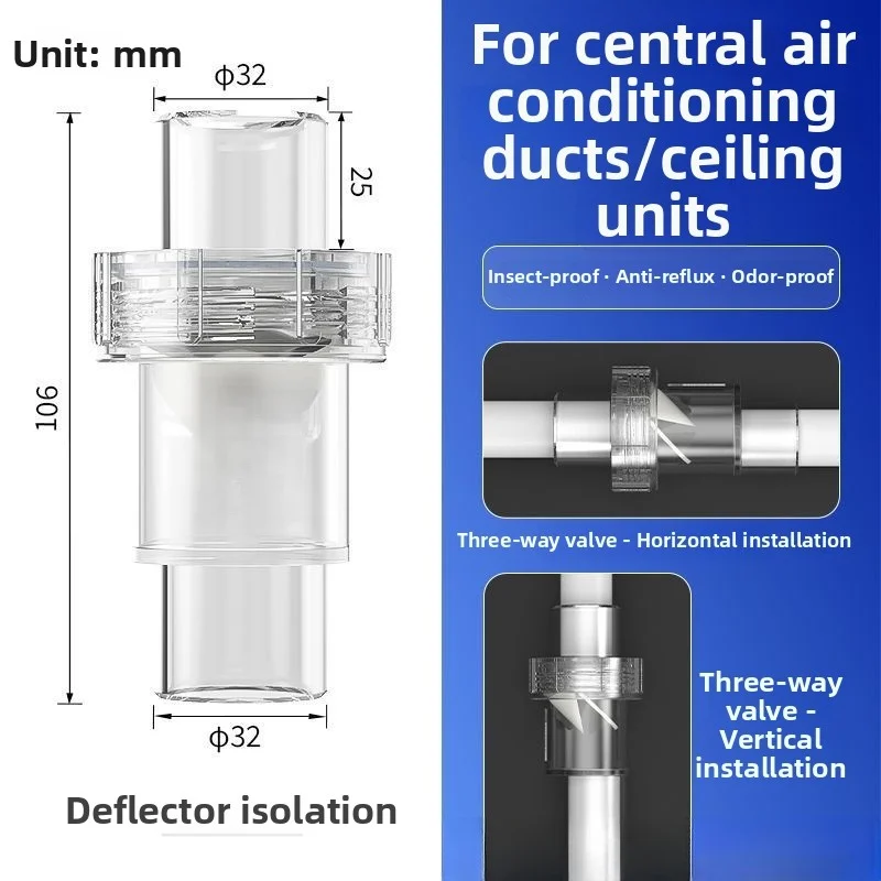 Air Conditioning Drain Pipe Check Valve Anti Backflow Wind Noise Protection For Wall Mounted Cabinet Central Unit ABS Tool