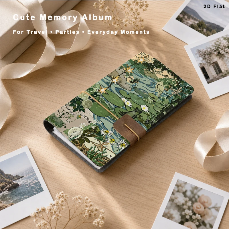 Vintage Lotus Pond Bird Photo Album 20 Sheets 80 Vertical Pockets for Family Travel Memory Storage Birthday Party Gift Photo Col