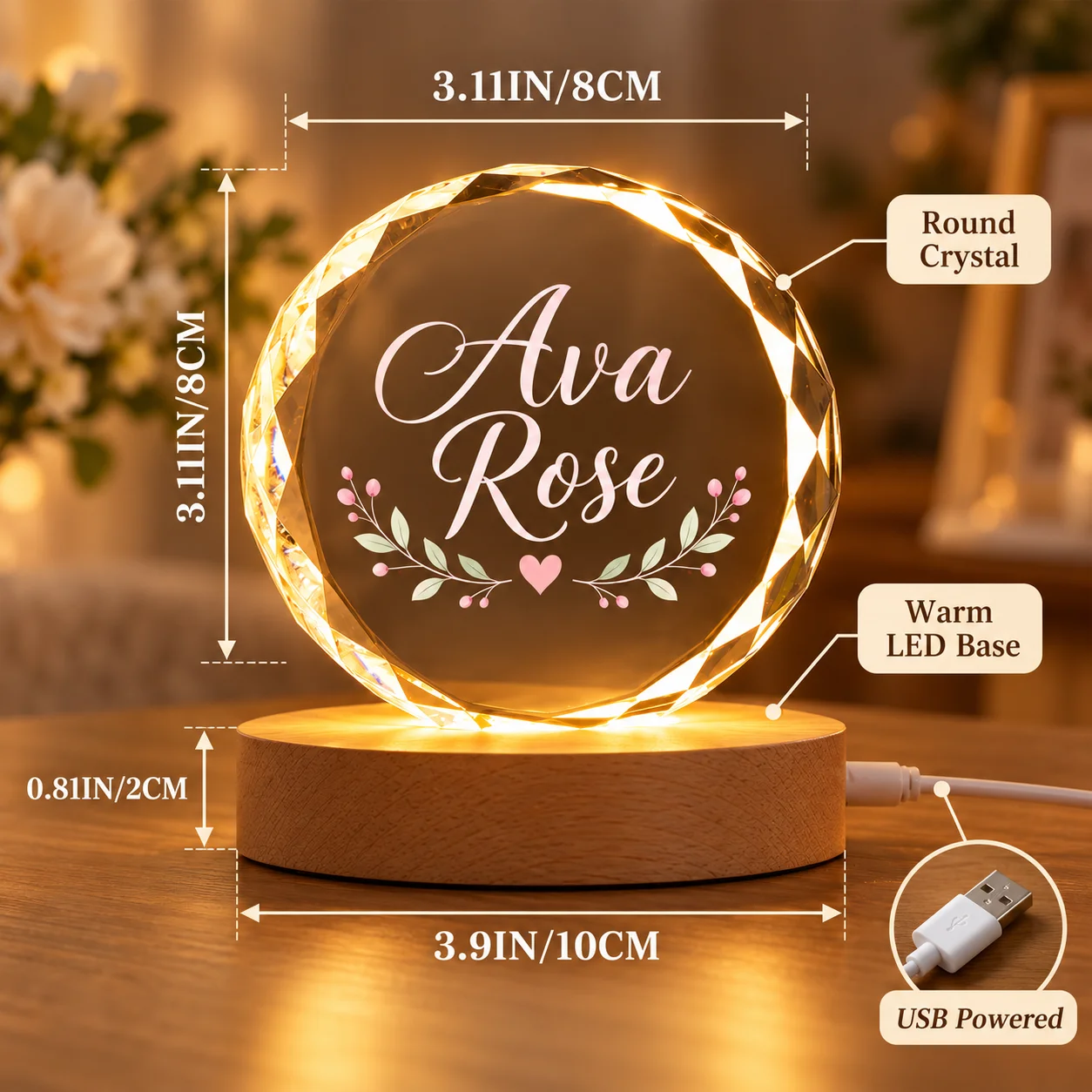 Personalized Crystal Photo Lamp Custom Picture Night Light UV Printing Warm LED Base Home Decor Gift for Birthday Anniversary We