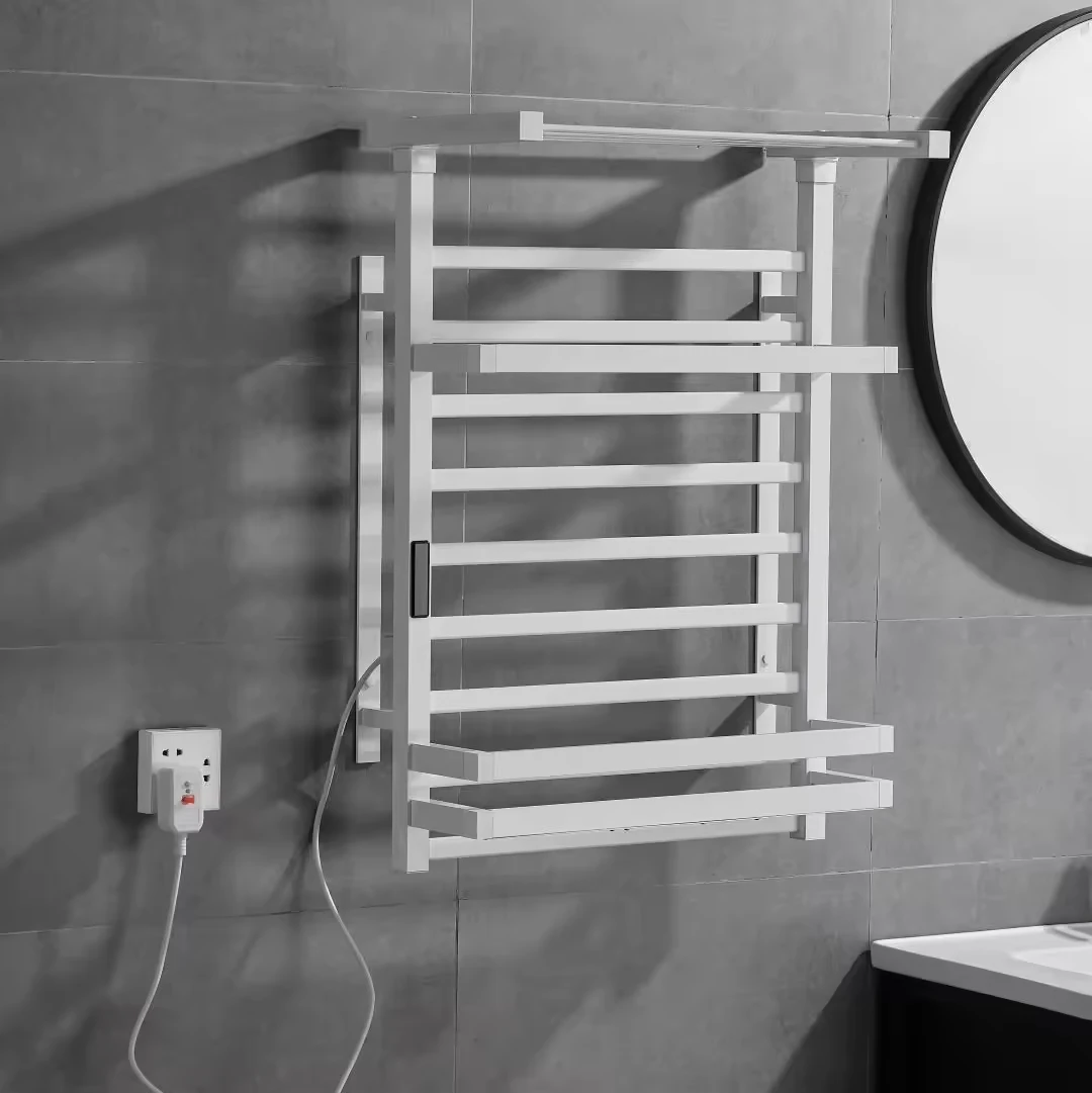 Double Electric Heated Towel Rack With Digital Display Constant Temperature Timer Wall Mounted Black White Bathroom Towel Bars