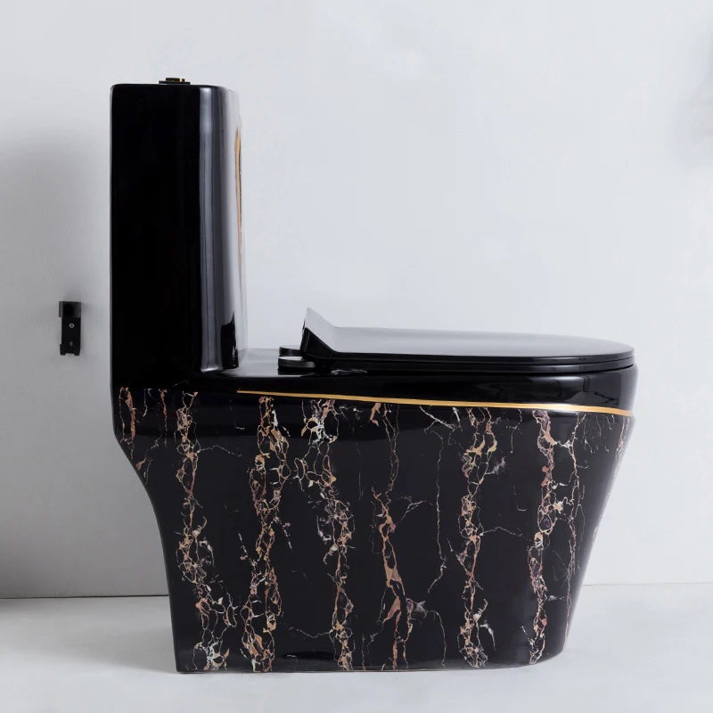 Light luxury household European toilet black color siphon marble pattern water-saving toilet pumping ceramic toilet