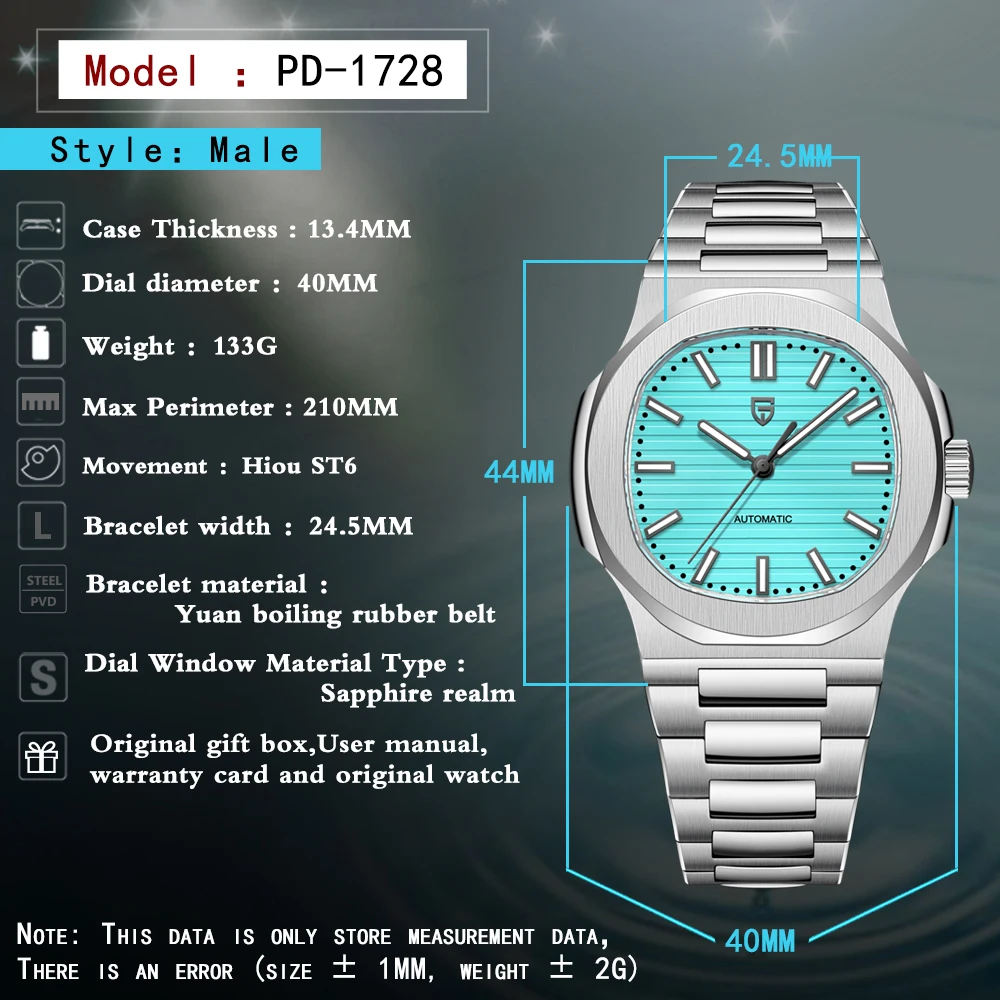 PAGANI DESIGN Mechanical Automatic Mens Watches Sapphire Bracelet Waterproof Accessories Stainless Steel Relogio Masculino 2024