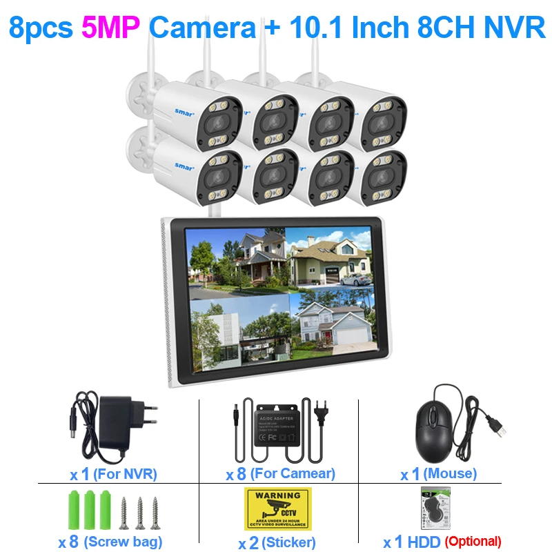 Smar 5MP/3MP WLAN-Kamera-Set mit Personenerkennung, Vollfarb-Sicht, IP-Kamera-Set, 8-Kanal-NVR, 10,1-Zoll-LCD, drahtloses CCTV-Überwachungssystem 3