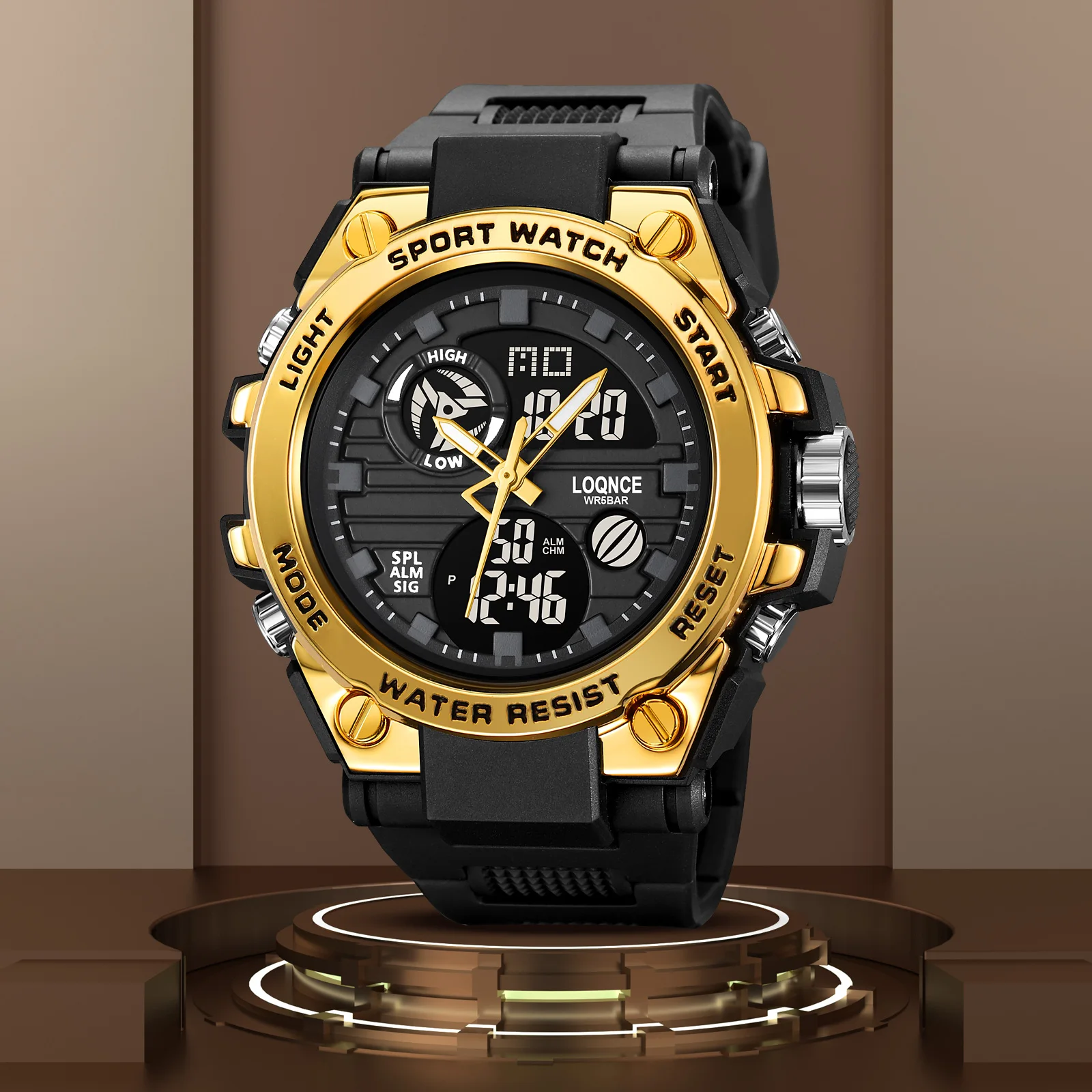 LOQNCE 98002 Watch Fashion Trend Dual Screen Multi functional Outdoor Sports Multi functional Waterproof Electronic Men's Watch