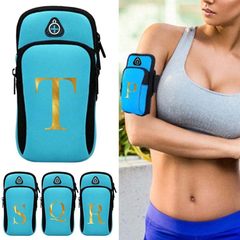 

Sport Arm Bag Phone Armband Bag Print Letter Series Waterproof Fitness Running Sports Arm Phone Holder with Headphone Jack