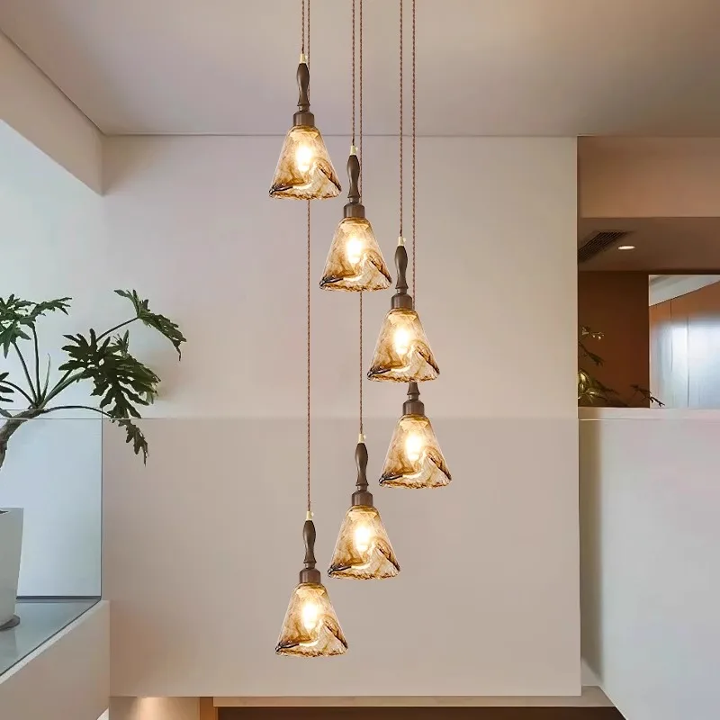 

French Staircase Pendant Light Rotating Duplex Hotel Villa Staircase Decoration Lighting Fixtures