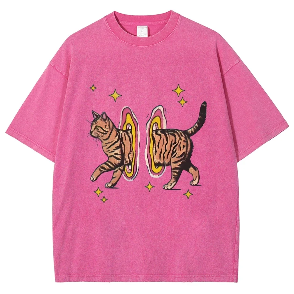 

Стильная футболка Cool Cat Y2K, потертые футболки унисекс для мужчин и женщин, большие футболки с короткими рукавами, уличная футболка с рисунком Харадзюку