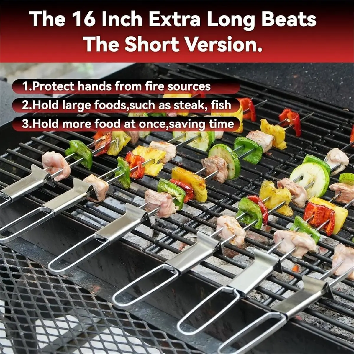 6Pack Skewers for Grilling,16.5