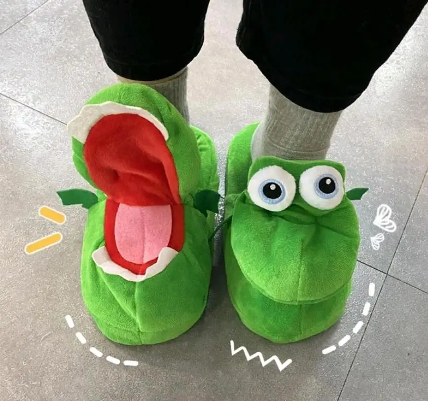 New Winter Warm Plush Slippers Mr. Crocodile Women Cute Home Funny Animals Open Mouth Slippers House Floor Cotton Shoes