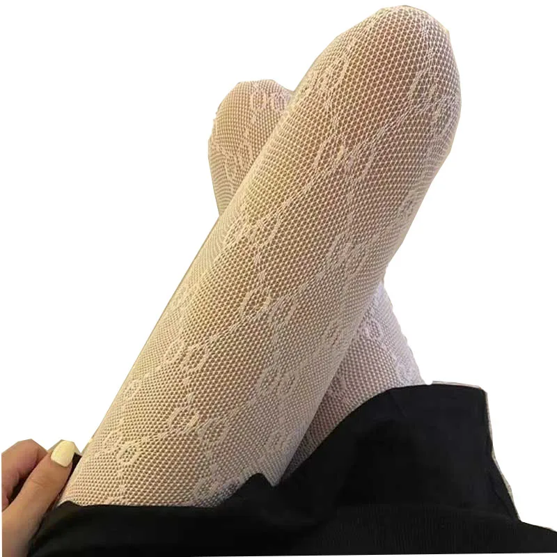 women winter high quality coffee tights letter see through long Stockings elastic Printed Pantyhose female