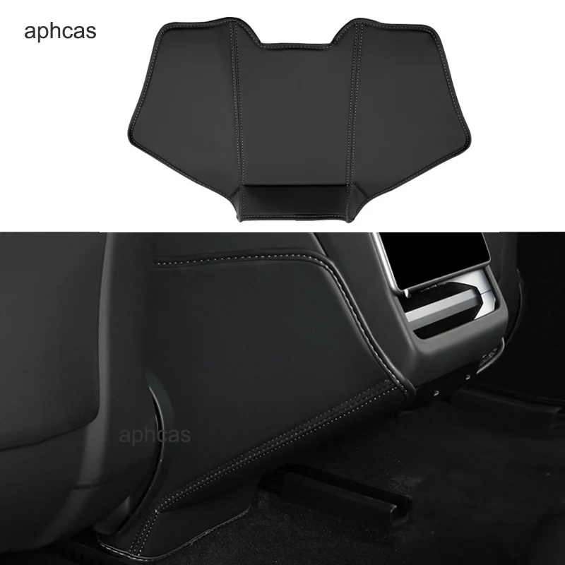 For Tesla Model 3 Highland 2024 Car Air Outlet Seat Anti-Kick Pad Soft PU Leather Rear Screen Dustproof Protect Cover Mat