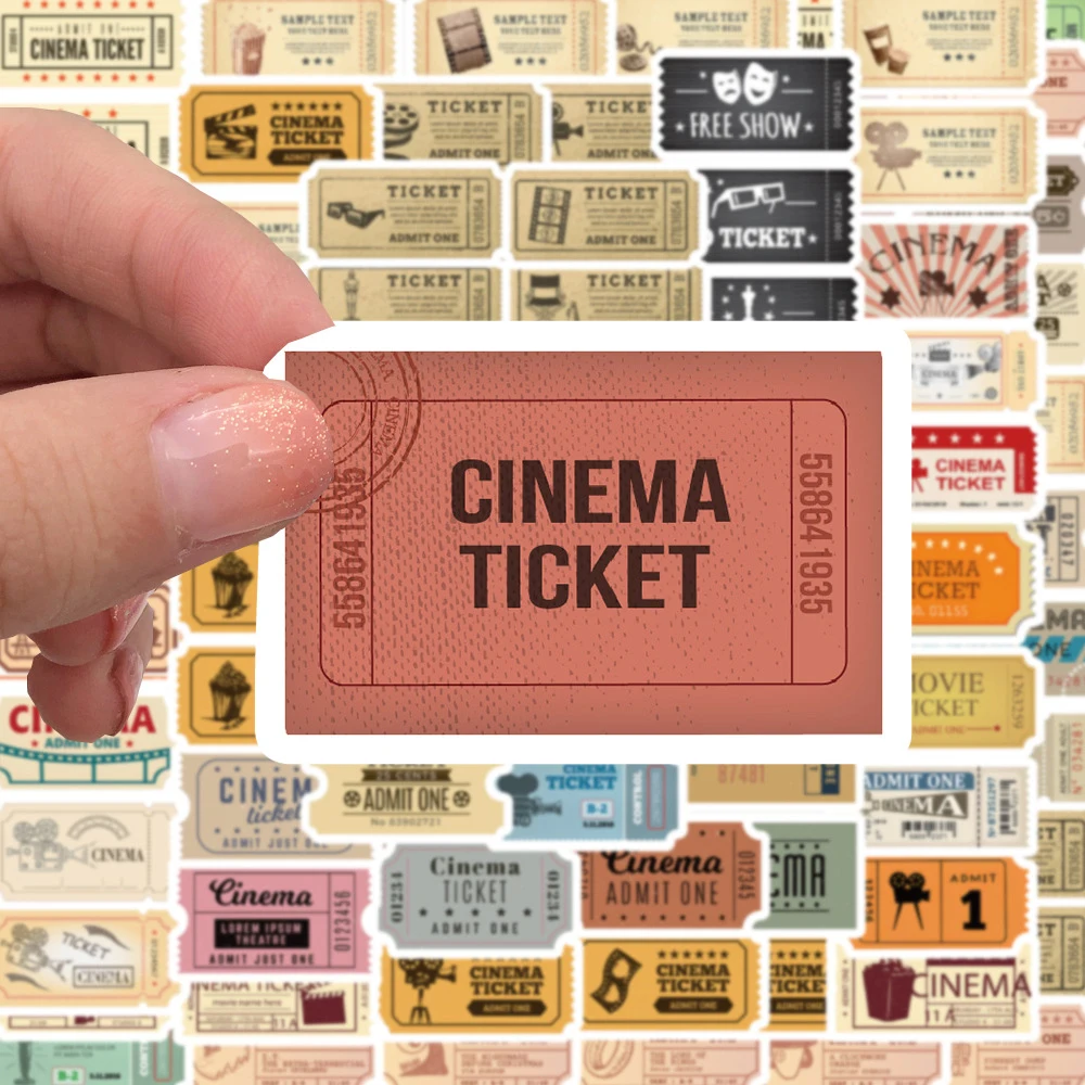 10/40/80pcs Classic Vintage Movie Ticket Stickers Decals Laptop Skateboard Phone Car Album Suitcase Waterproof Sticker Kids Toy