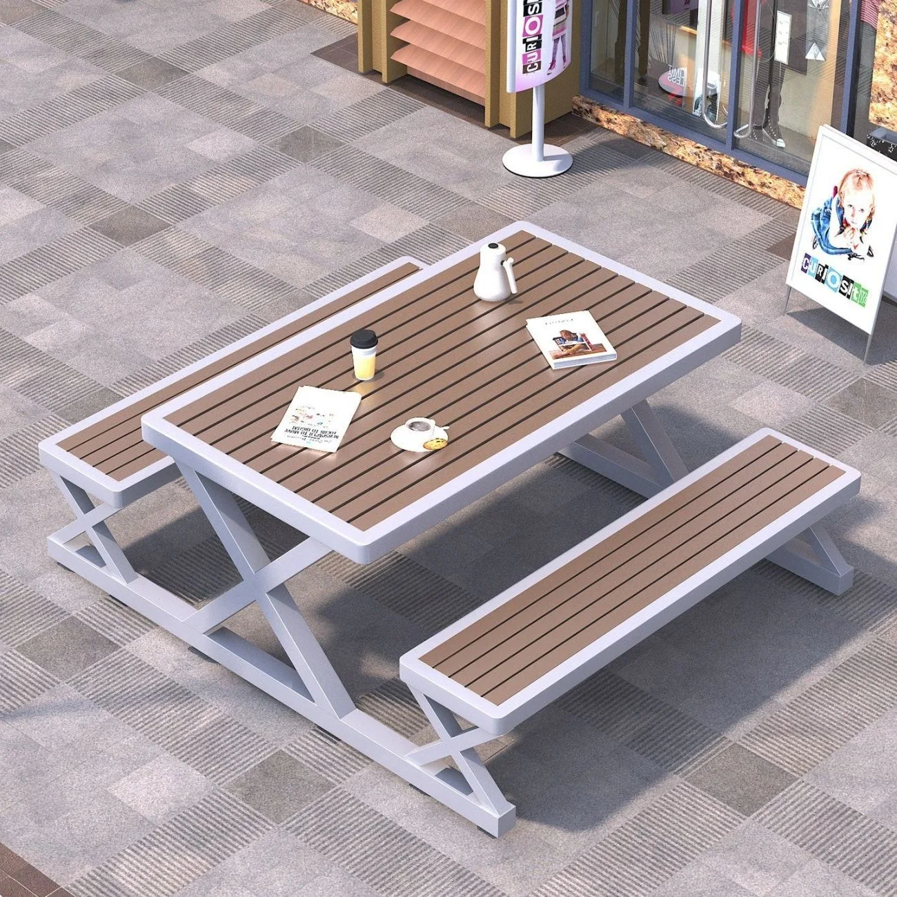 HYS outdoor integrated table and chair combination commercial square leisure table and chair courtyard open-air