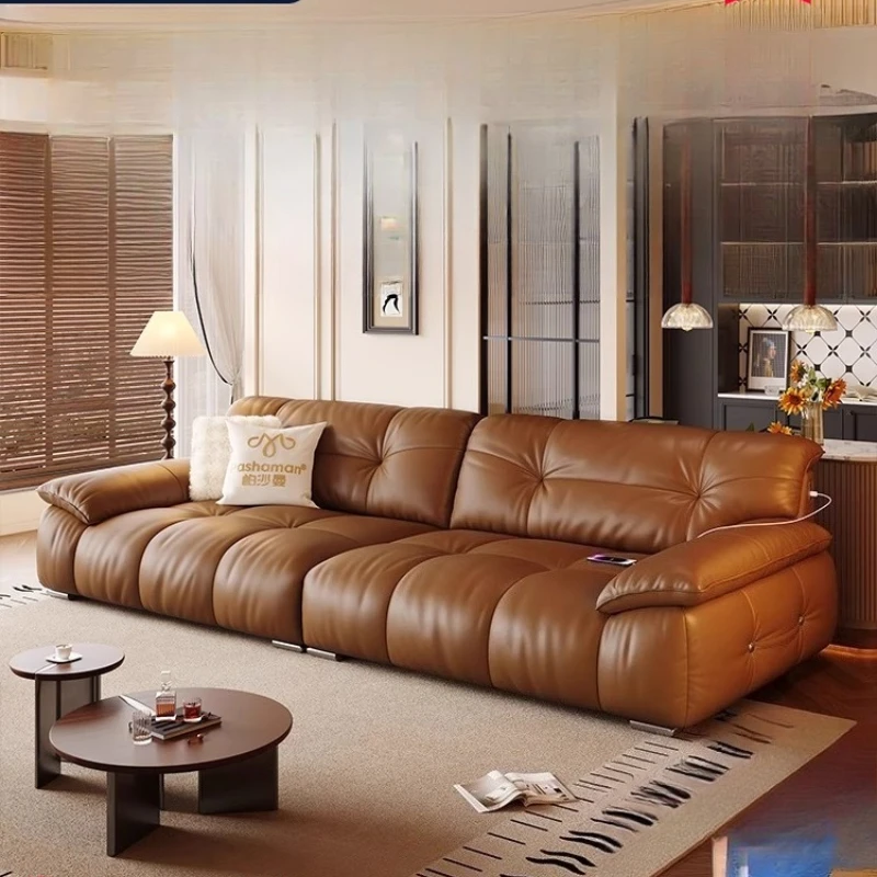 

Pacharman reclining sofa first layer leather sofa living room 25 years old new cloud retro big sitting deep