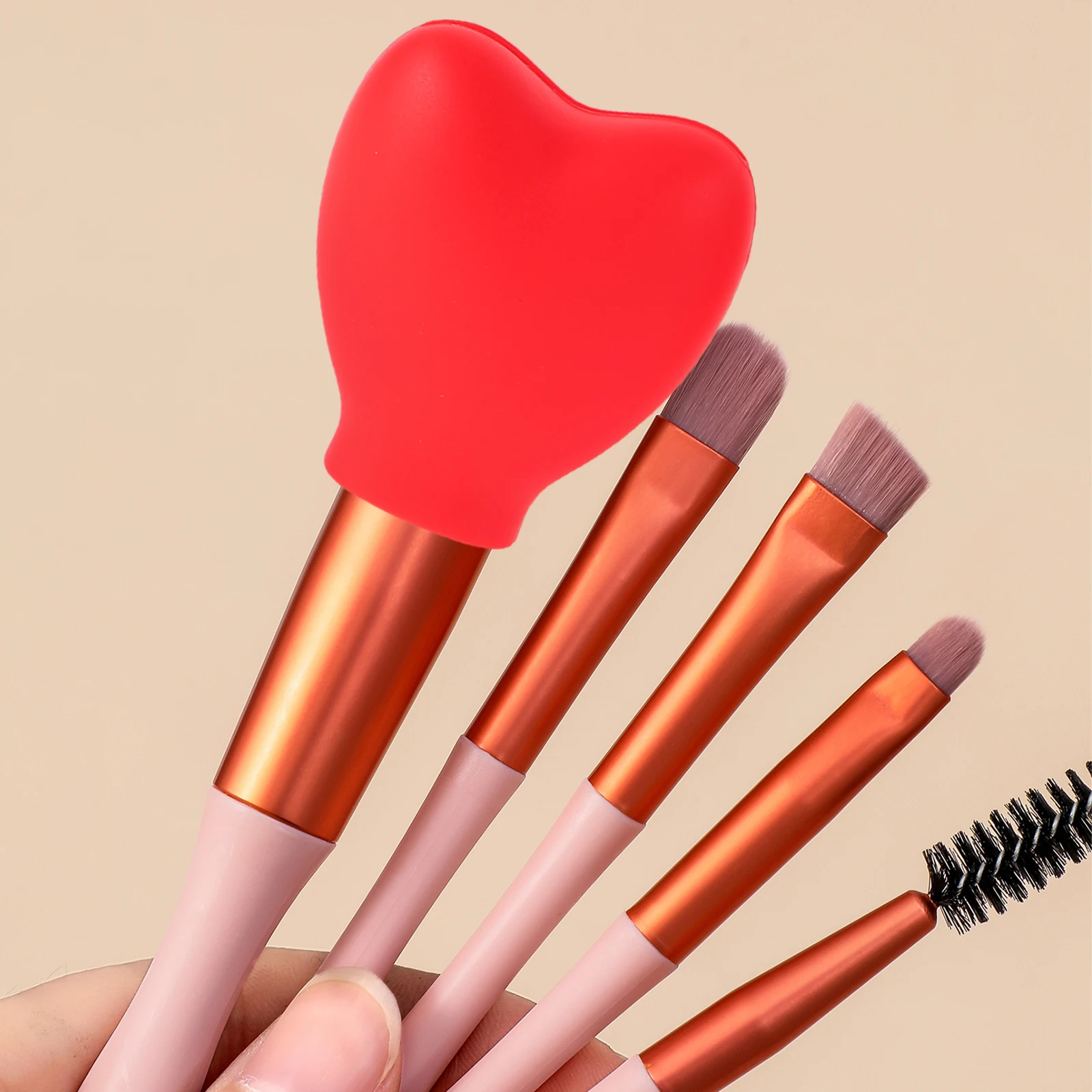 Conjunto de pincéis de maquiagem de silicone em forma de coração, 3 peças, capa protetora contra poeira, tampa vermelha, manga, protetores de escova reutilizáveis