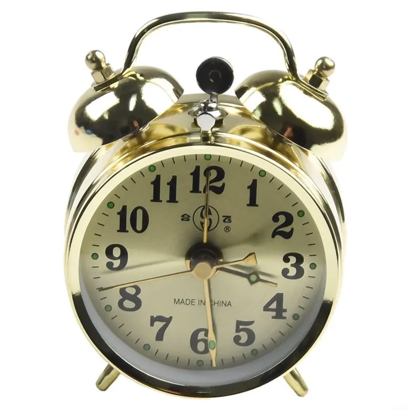 ABLN-Manual Wind Up Gold Vintage Metal Snooze Wake-Up Clock, Cute Table Clock For Home Study Room Mantel Decoration