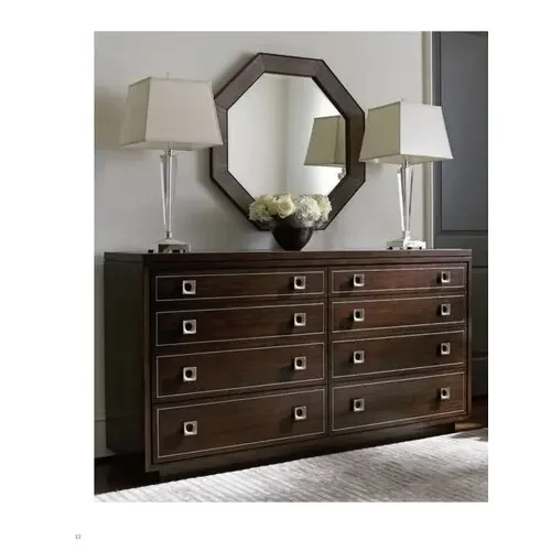 High End Traditional American Style Bed Room Furniture Set Modern Oak Wood 8 Drawers Dresser with Mirror