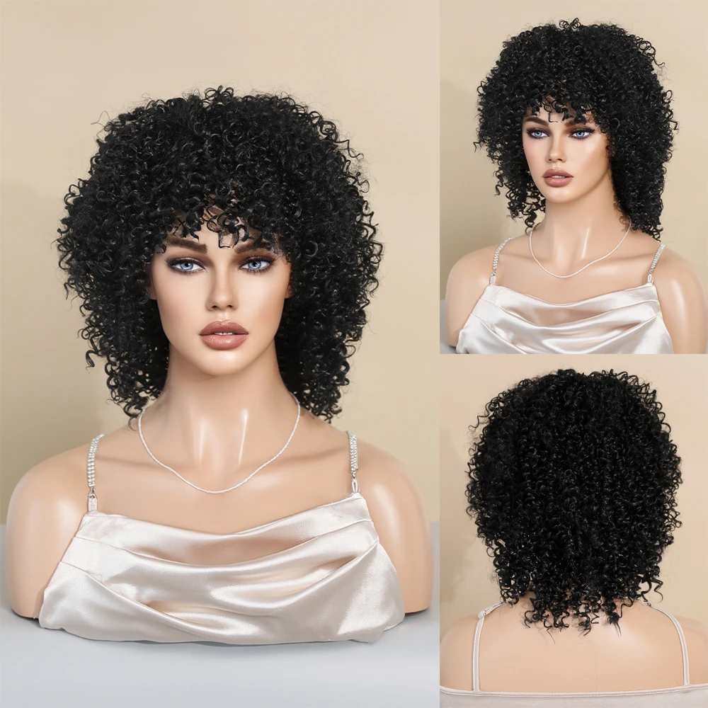 

Fluffy Short Curly for Black Women Cosplay Party Daily Use Natural Black Synthetic Wigs Heat Resistant