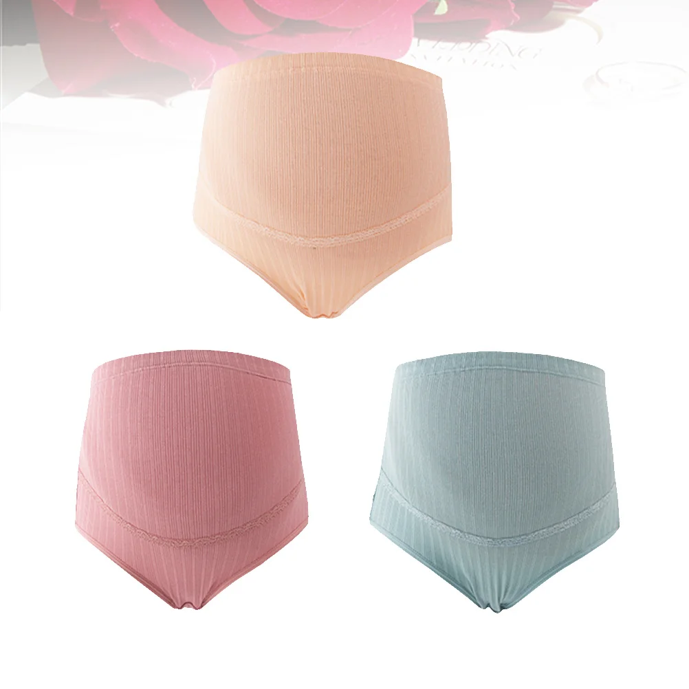 

3Pcs Cotton Maternity High Waist Panties Adjustable Pregnancy Briefs Comfortable Support Underwear Pale Skin Blackish
