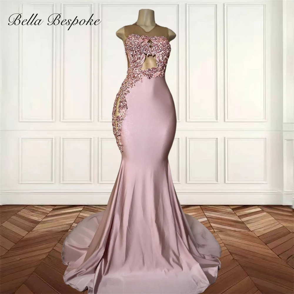 

Pink O N Long Prom Dresses Black Girls Bead Crystal Rhinestone 2025 Birthday Luxury Dress Appliques Graduation Gown Customized