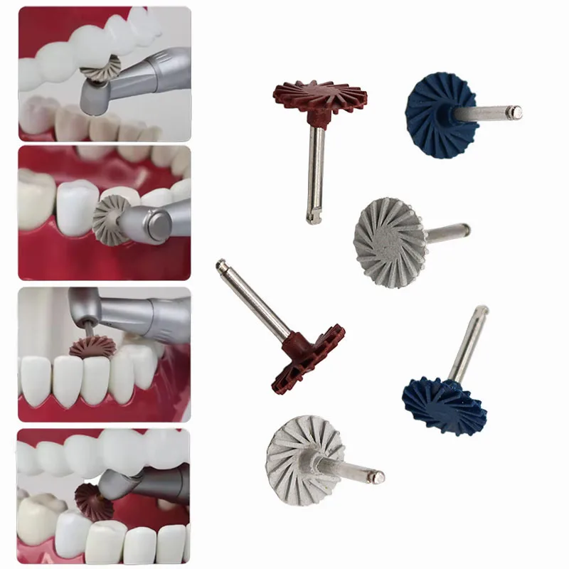 6개/박스 치과용 레진 연마 디스크 고무 폴리셔 휠 3색 나선형 플렉스 브러시 14mm 치과 실험실 도구