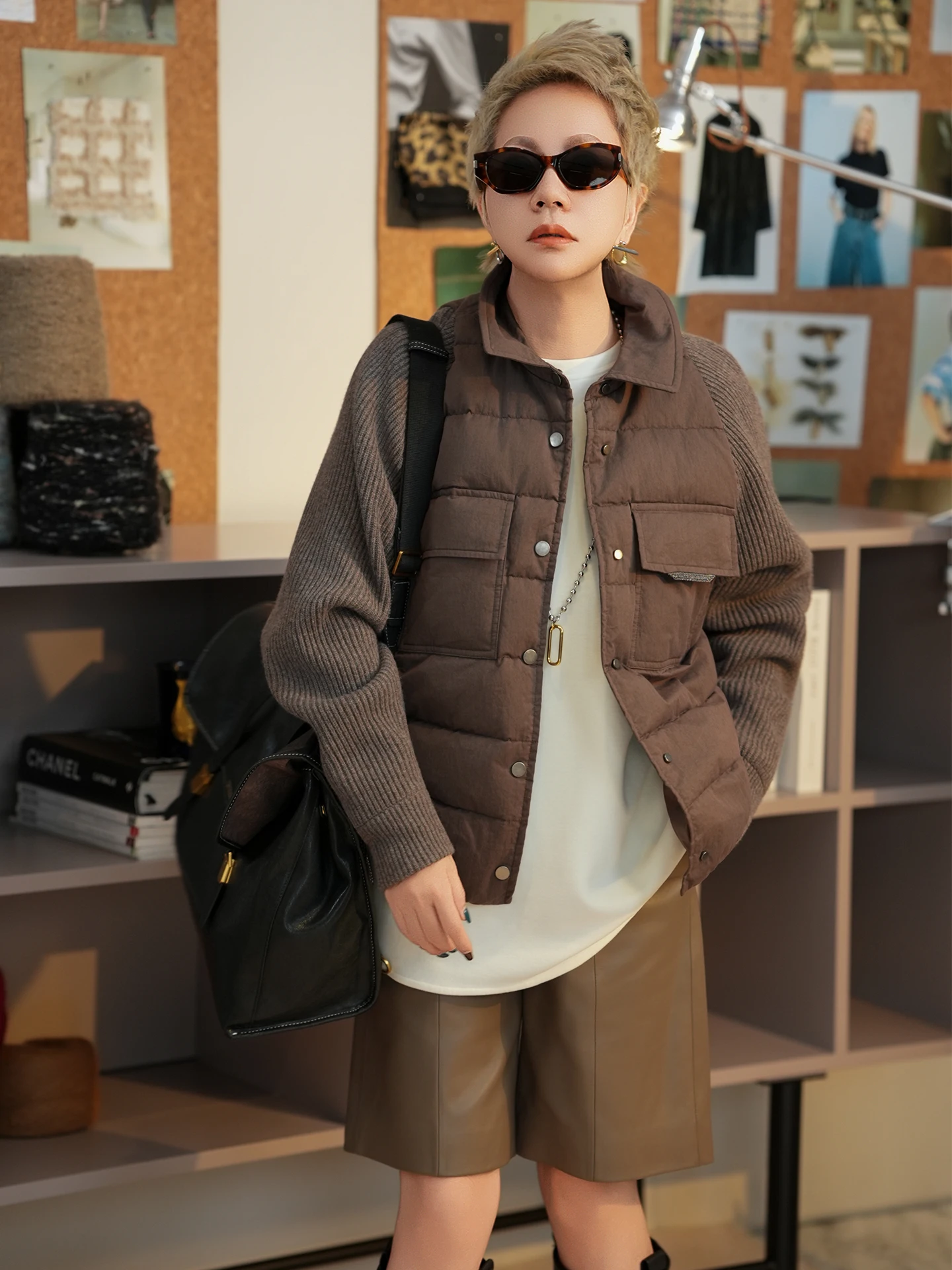 

Women's ort down Jaet 2025 Winter New Sle Long Sve Goose down Outerwear Splicing Warm White River MGX Mo Qian
