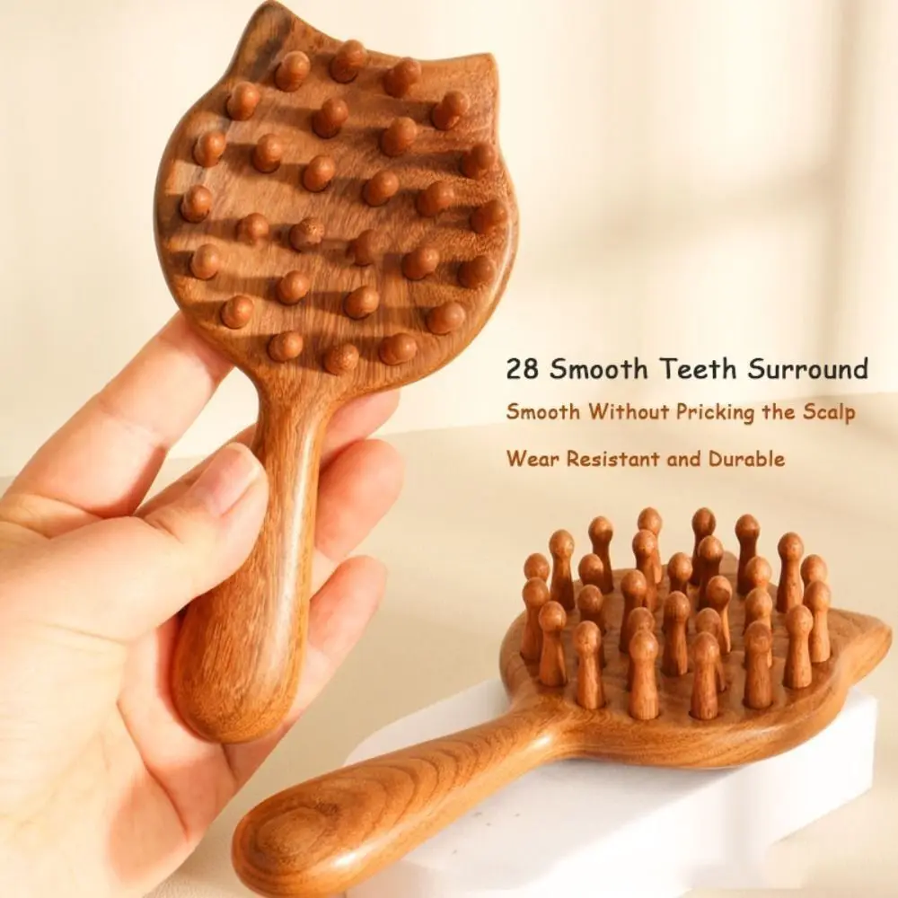 Cute Sandalwood Sandalwood Hair Comb Wooden Anti Static Hair Comb Cat Brown Massage Comb