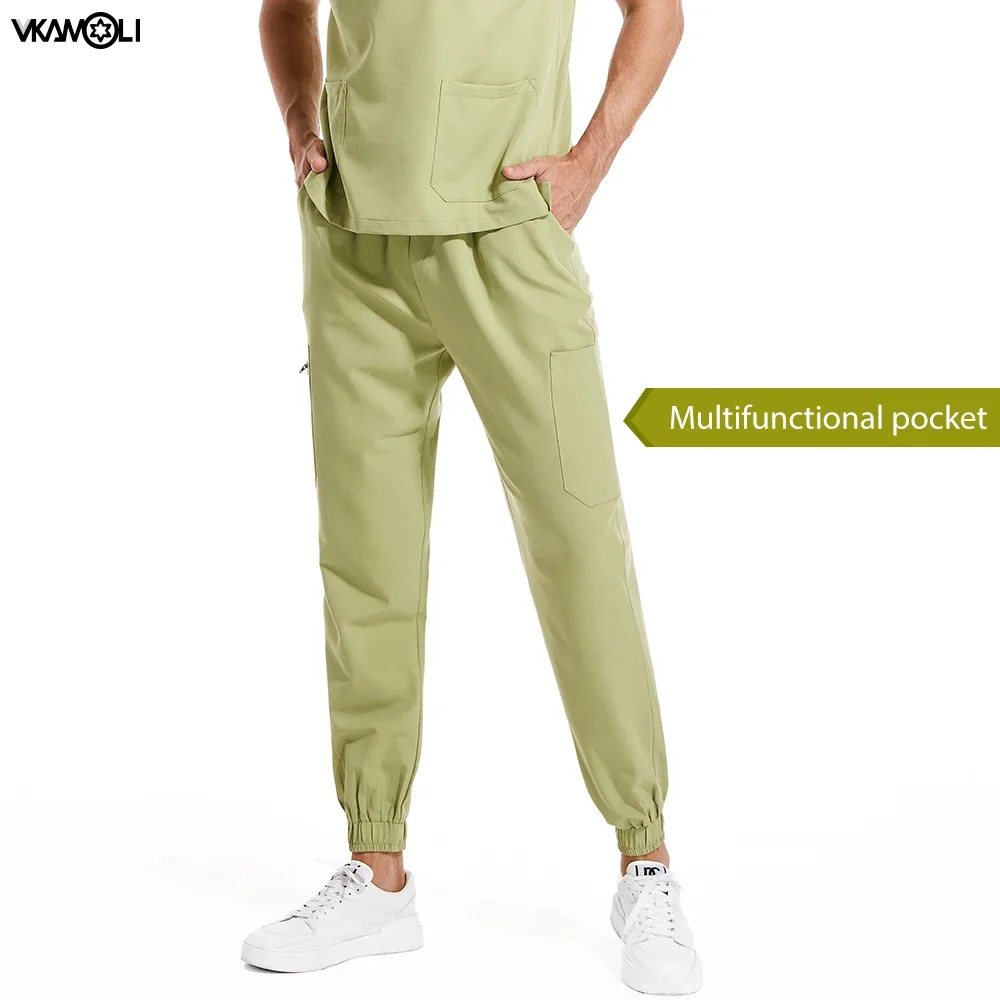 Uniformes médicos de sala de clínica de tecido elástico multicolorido top e jogger xs-xxl conjunto de esfoliantes para homens roupas de trabalho de médico