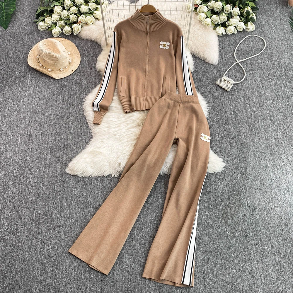 TWOTWINSTYLE Casual Two Piece Set For Women O Neck Long Sleeve Spliced Pockets Coat High Waist Pant Slim Set Female KSE522359