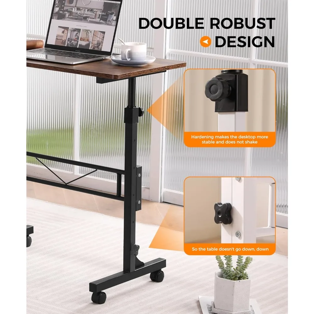 Adjustable Height Standing Desk with Wheels, Portable Mobile Laptop Table for Home Office, Sit Stand Ergonomic Workstation