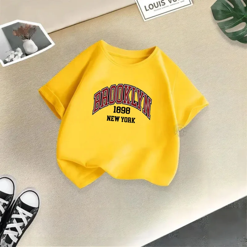 Brooklyn 1898 New York Boy Girl T-shirts Kid Children Letter Clothes Baby Black Harajuku Kawaii Tops Gift Present ,Drop Ship