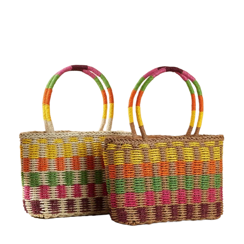 Women Top-handle Bag Large-capacity Small Tote Handbag Colorful Paper Rope Hand Woven Straw Bag for Casual for Smummer Vacation