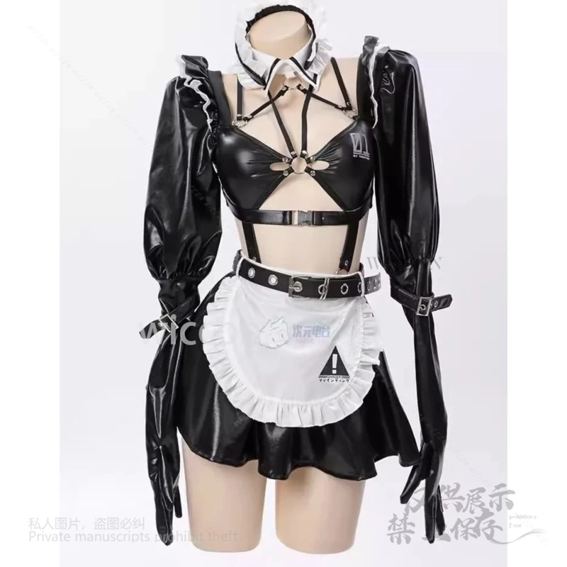 Disfraz de Cosplay de Anime Mikuu, vestido Sexy de cuero Pu para sirvienta, traje de batalla, pelucas, conjunto completo para mujeres y niñas, fiesta de Carnaval de Halloween personalizada