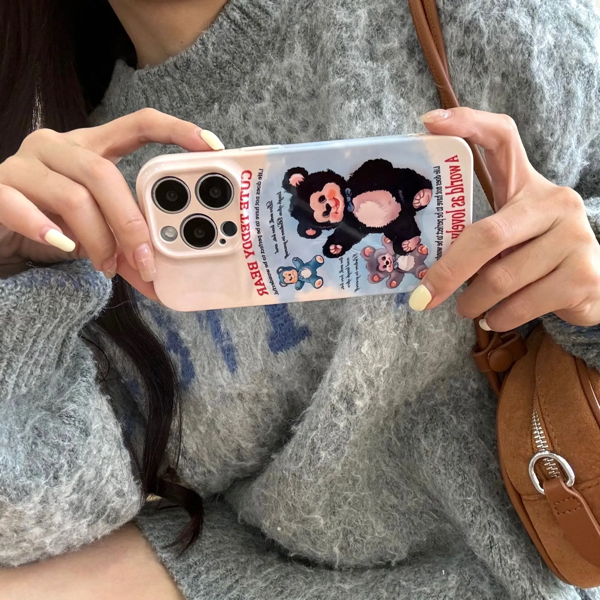 Retro zimowy pluszowy miś lalka sztuka Etui na telefon do iPhone'a 16 15 14 13 12 11 Pro Max Etui Cute Cartoon Sweet luxury shockproof Cover