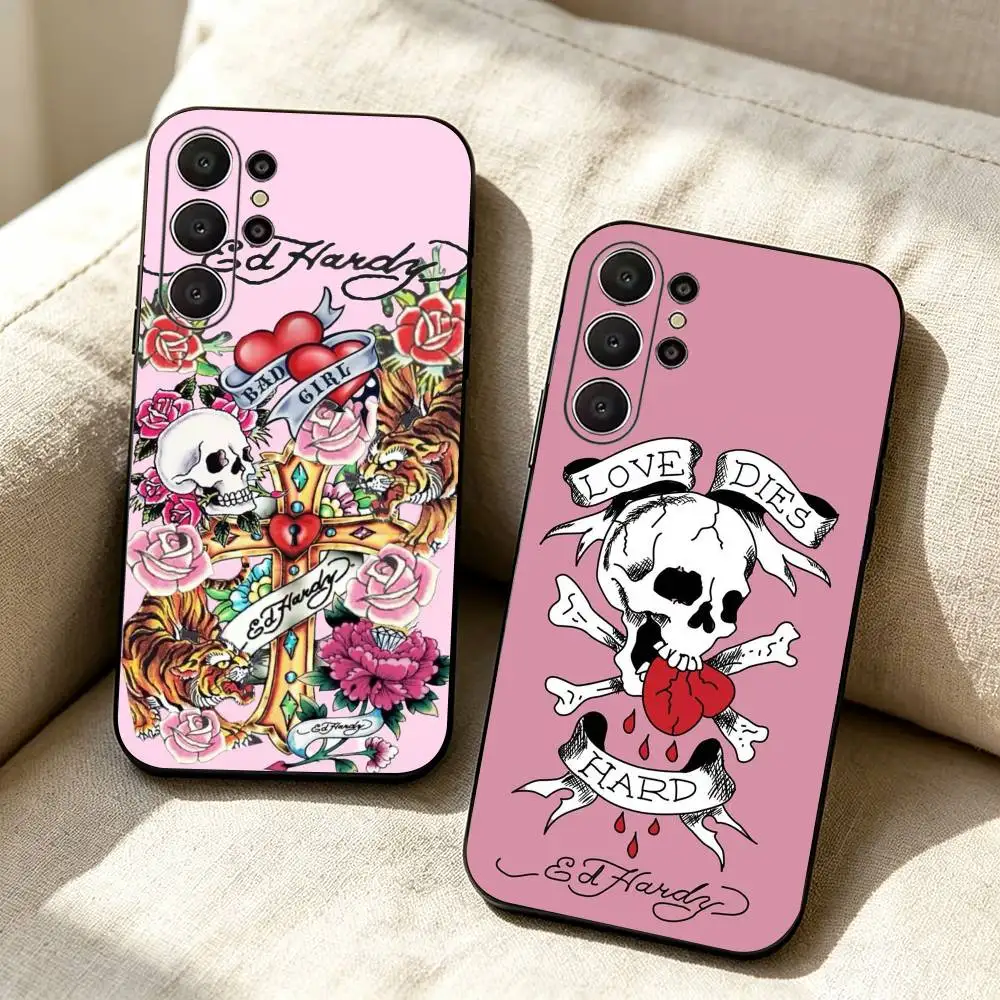 Fashion Ed Hardy Brands-S Soft Silicone Case for Samsung S26, S24, S21, S22, S23, S30, Ultra,  Plus, FE, Lite-Black