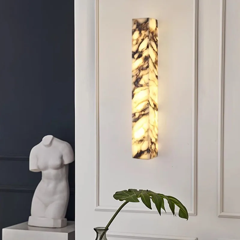 مصابيح حائط خارجية كلاسيكية حديثة طويلة من الرخام ومبتكرة وبسيطة لغرفة النوم بجانب السرير #5