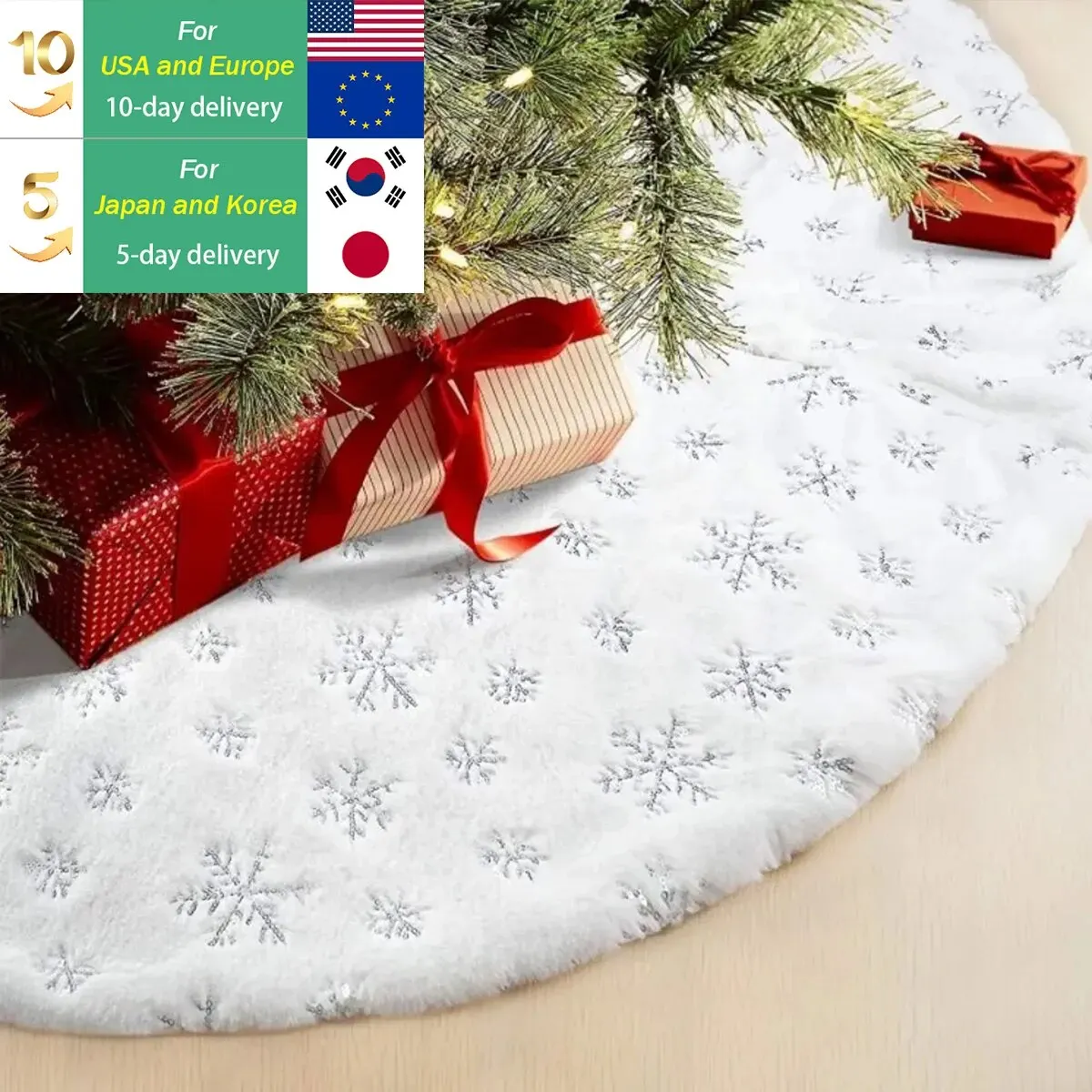 Christmas Tree Skirt Beaded Snowflake Sparkle Tree Skirt 78cm/90cm Plush Tree Skirt Christmas White Tree Skirt Decoration