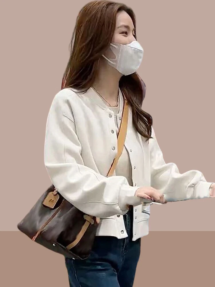 Women's Short Baseball Jacket Spring Autumn New Style Small Size Casual Popular Cardigan Top Button round Neck Outdoor Daily