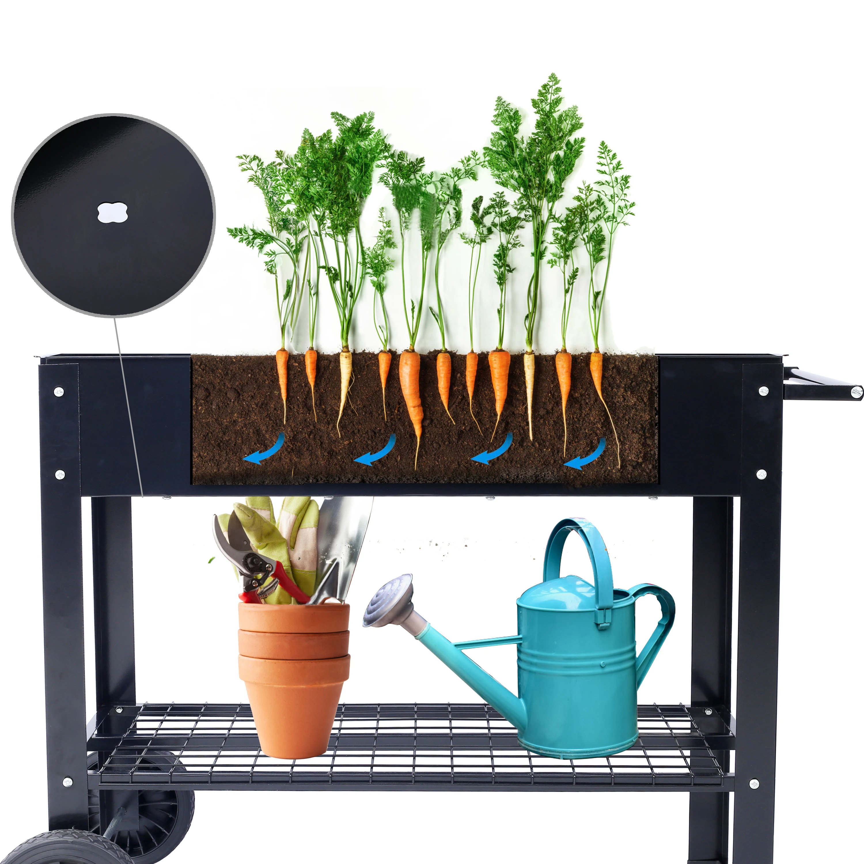 42.5-Inch Galvanized Steel Raised Garden Bed w/Wheels- Outdoor Elevated Planter Box for Vegetables - Black ﻿
