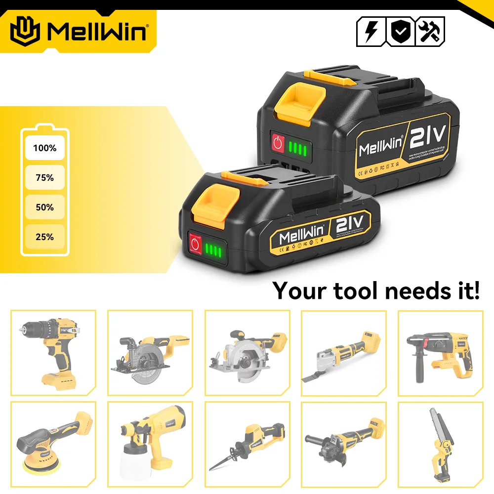 MELLWIN 7500mAh/15000mAh wiederaufladbarer Lithium-Ionen-Akku mit Batterieanzeige für Makita 18V Akku-Pin