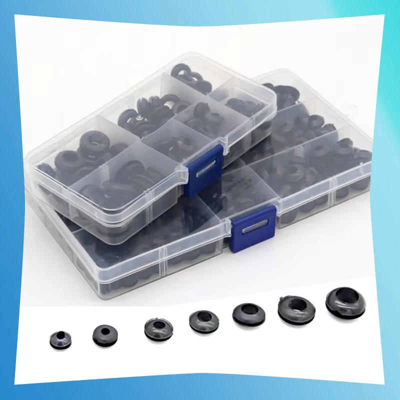 

243/105pcs Black Rubber Electric Cord Cable Gasket Grommets Rubber Grommets Retaining Rings Wire Cable Hose Protect Gasket Kit